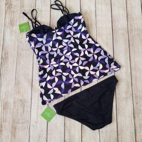 Kate Spade Spinner Cutout Tankini Swim Set Rich Navy Purple Women's Size Small - Picture 5 of 10